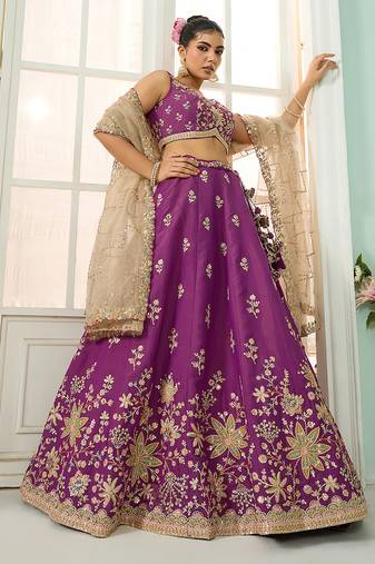 Burgundy- Georgette Fabric Sequins embroidery Semi-Stitched Lehenga & Unstitched Blouse With Dupatta