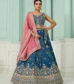 Teal- Silk Fabric Sequins embroidery Semi-Stitched Lehenga & Unstitched Blouse With Dupatta