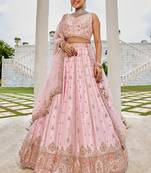 Pink- Silk Fabric Beads & Sequince Embroidered Semi-Stitched Lehenga & Unstitched Blouse With Dupatta