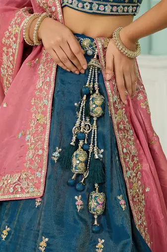 Teal- Silk Fabric Sequins embroidery Semi-Stitched Lehenga & Unstitched Blouse With Dupatta