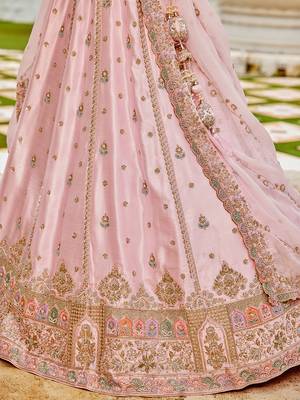 Pink- Silk Fabric Beads & Sequince Embroidered Semi-Stitched Lehenga & Unstitched Blouse With Dupatta 4