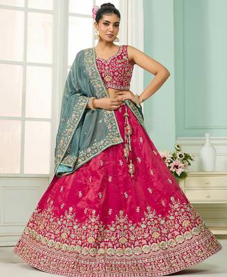 Pink- Silk Fabric Sequins embroidery Semi-Stitched Lehenga & Unstitched Blouse With Dupatta 1
