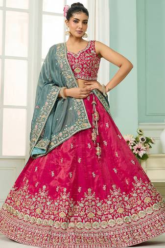 Pink- Silk Fabric Sequins embroidery Semi-Stitched Lehenga & Unstitched Blouse With Dupatta