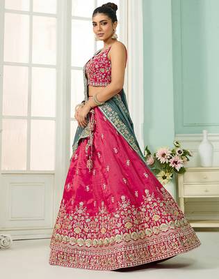 Pink- Silk Fabric Sequins embroidery Semi-Stitched Lehenga & Unstitched Blouse With Dupatta 2