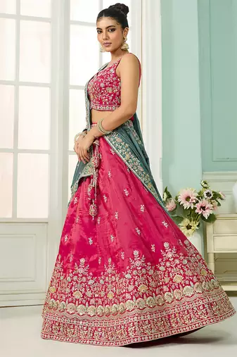 Pink- Silk Fabric Sequins embroidery Semi-Stitched Lehenga & Unstitched Blouse With Dupatta