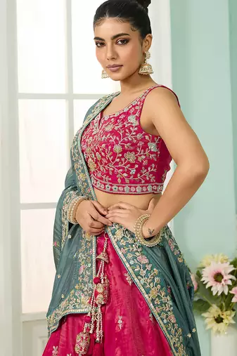 Pink- Silk Fabric Sequins embroidery Semi-Stitched Lehenga & Unstitched Blouse With Dupatta