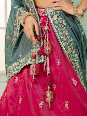 Pink- Silk Fabric Sequins embroidery Semi-Stitched Lehenga & Unstitched Blouse With Dupatta 4