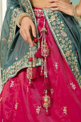 Pink- Silk Fabric Sequins embroidery Semi-Stitched Lehenga & Unstitched Blouse With Dupatta