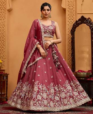 Rosegold- Tissue Fabric Sequins embroidery Semi-Stitched Lehenga & Unstitched Blouse With Dupatta 1