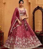 Rosegold- Tissue Fabric Sequins embroidery Semi-Stitched Lehenga & Unstitched Blouse With Dupatta