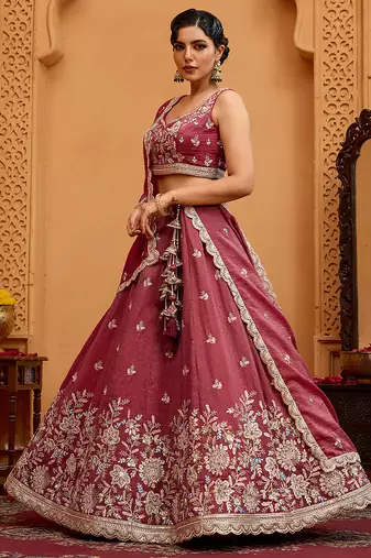 Rosegold- Tissue Fabric Sequins embroidery Semi-Stitched Lehenga & Unstitched Blouse With Dupatta