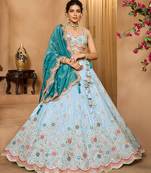 Turquoiseblue- Tissue Fabric Sequins embroidery Semi-Stitched Lehenga & Unstitched Blouse With Dupatta