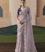 Lavender tissue silk sequince & resham work heavy designer saree