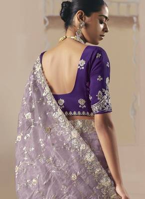 Lavender tissue silk sequince & resham work heavy designer saree 3