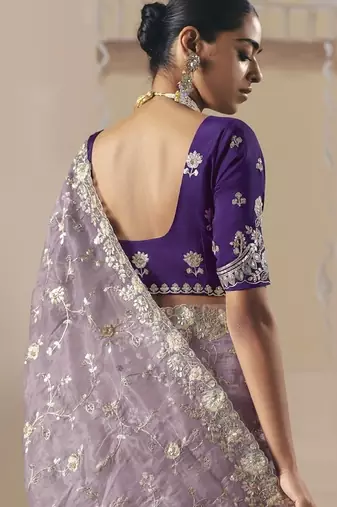 Lavender tissue silk sequince & resham work heavy designer saree