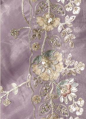 Lavender tissue silk sequince & resham work heavy designer saree 4
