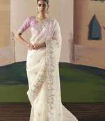 White tissue silk sequince & resham work heavy designer saree