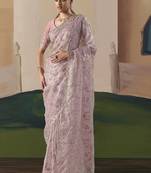Baby pink tissue silk sequince & resham work heavy designer saree