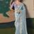 Sky blue glass tissue silk sequince & resham work cut work border heavy designer saree