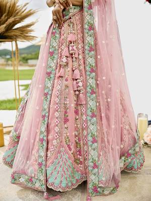 Pink- Tissue Fabric Sequins embroidery Lehenga & Unstitched Blouse With Dupatta 6