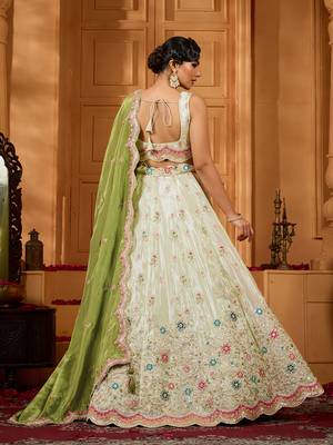Limegreen- Tissue Fabric Sequins embroidery Semi-Stitched Lehenga & Unstitched Blouse With Dupatta 5