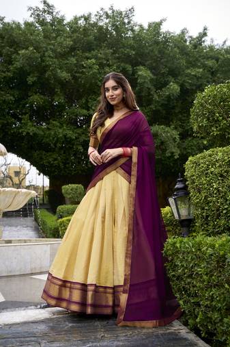 Regal Elegance Kanchipuram Zari Weaving Chaniya Choli - Full stitched Free size