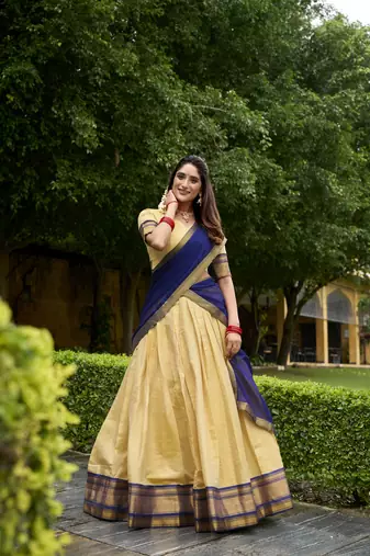 Regal Elegance Kanchipuram Zari Weaving Chaniya Choli Full stitched Free size