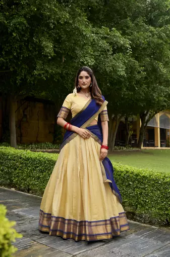 Regal Elegance Kanchipuram Zari Weaving Chaniya Choli Full stitched Free size