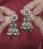 Attractive pear and round shape gold plated green kundan stone dangle earring for women and girls
