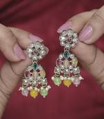 Beautiful pear and round shape gold plated multi kundan stone dangle earring for women and girls