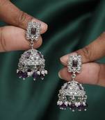 Delightful square shape silver plated purple kundan stone jhumki earring for women and girls