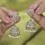 Round and pear shape silver plated pearl brown kundan stone jhumki earring for women and girls