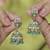Round and pear shape silver plated pearl green kundan stone jhumki earring for women and girls