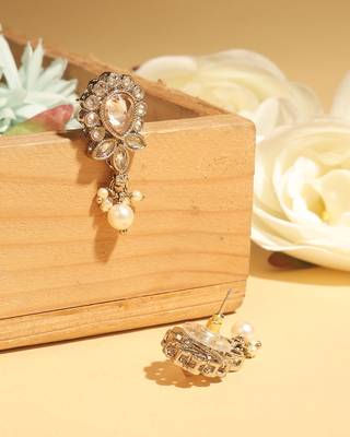 Exotic oval and leaf design gold plated brown kundan stone dangle earring for women and girls 3