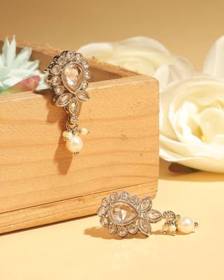 Exotic oval and leaf design gold plated brown kundan stone dangle earring for women and girls 4
