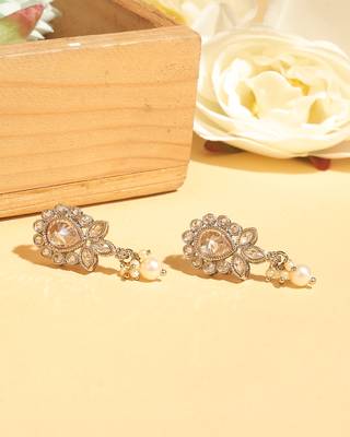 Exotic oval and leaf design gold plated brown kundan stone dangle earring for women and girls 5