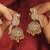 Peacock design gold plated cz studded small golden balls brass jhumki earring for women and girls