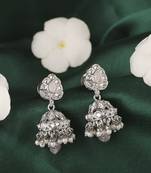 Modish leaf and pear shape silver plated pink kundan stone brass jhumki earring for women and girls