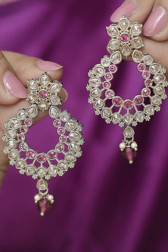 Inspired pear and flower design gold plated ruby kundan stone chandelier earring for women and girls
