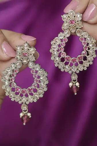 Inspired pear and flower design gold plated ruby kundan stone chandelier earring for women and girls