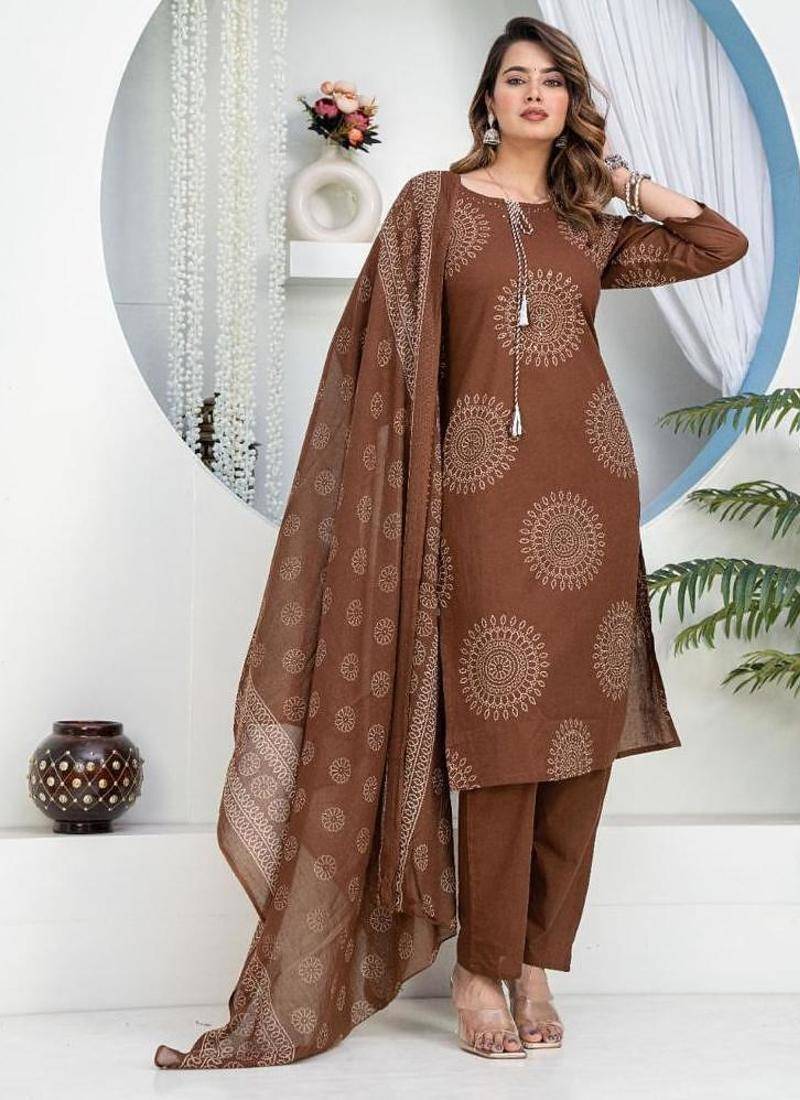 Cotton cambric  straight  kurti-pant-dupatta  set