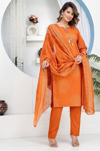 Cotton cambric  straight  kurti-pant-dupatta  set
