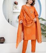 Cotton cambric  straight  kurti-pant-dupatta  set