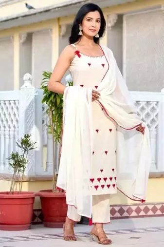 Cotton flex  straight  kurti-pant-dupatta  set