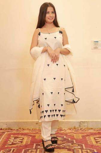 Cotton flex  straight  kurti-pant-dupatta  set