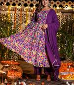Cotton mulmul full-flare anarkali kurti-pant-dupatta  set