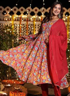 Cotton mulmul full-flare anarkali kurti-pant-dupatta  set 4