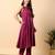 Women purple cotton flex solid & hand embroidery work kurta with trousers set