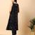 Women black rayon printed & hand embroidery work kurta with trousers set