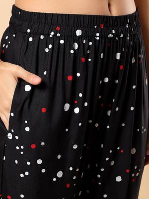 Women black rayon printed & hand embroidery work kurta with trousers set 5